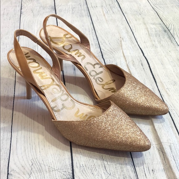 Sam Edelman Shoes - Sam Edelman Orly Kitten Slingback Gold Heels